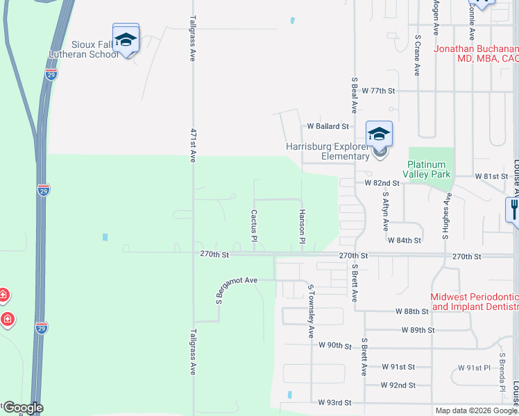 map of restaurants, bars, coffee shops, grocery stores, and more near 47116-47198 Sunny View Pl in Sioux Falls