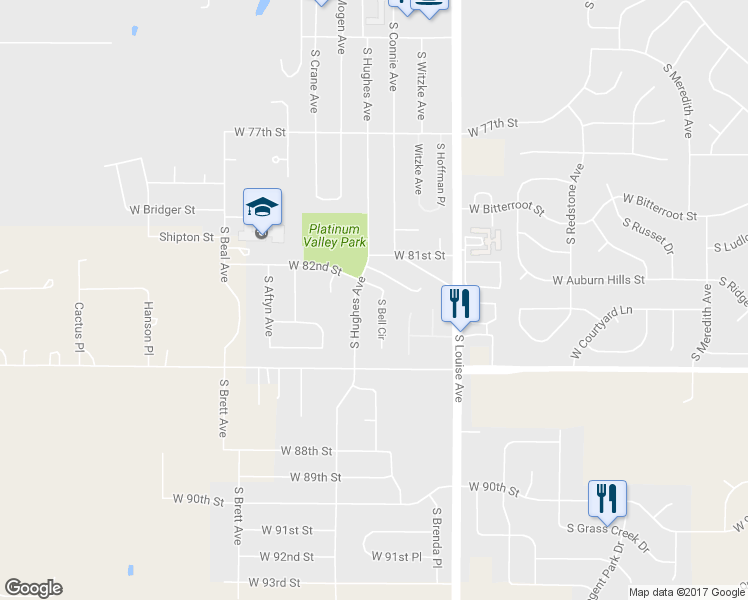 map of restaurants, bars, coffee shops, grocery stores, and more near 7505 South Bell Circle in Sioux Falls