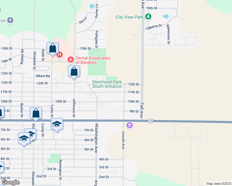 map of restaurants, bars, coffee shops, grocery stores, and more near 1158 11th Street in Baraboo