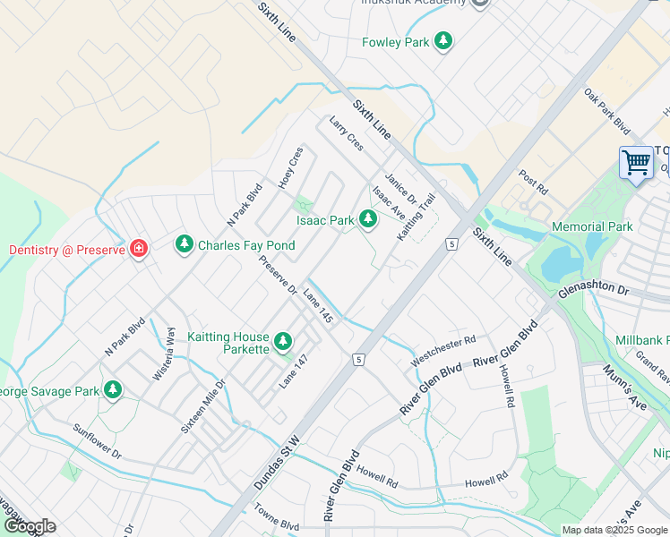map of restaurants, bars, coffee shops, grocery stores, and more near 138 Sixteen Mile Drive in Oakville