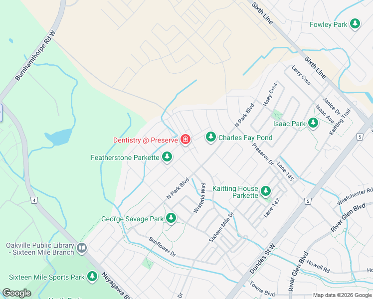 map of restaurants, bars, coffee shops, grocery stores, and more near 265 Ironside Drive in Oakville