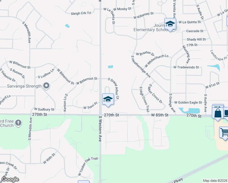 map of restaurants, bars, coffee shops, grocery stores, and more near 7409 South Grand Arbor Court in Sioux Falls