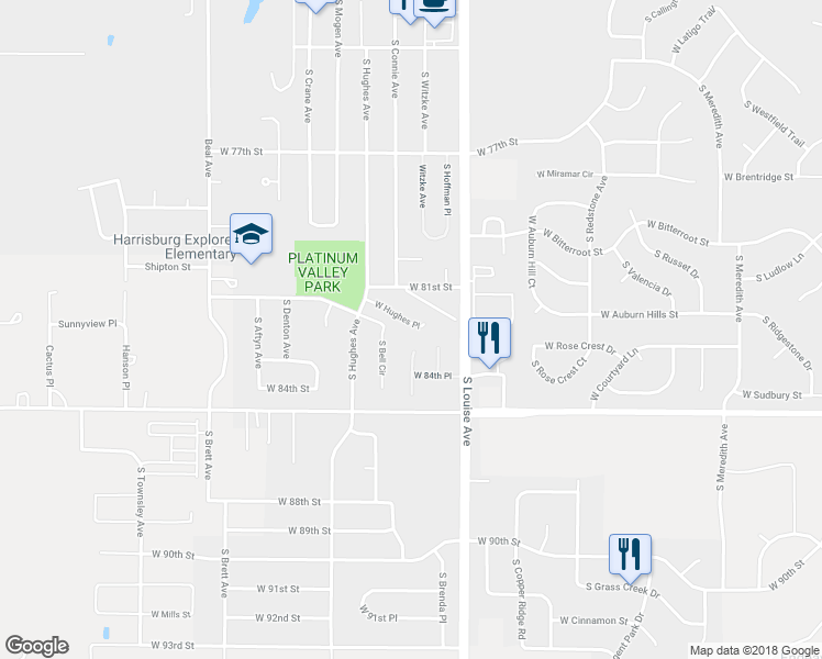 map of restaurants, bars, coffee shops, grocery stores, and more near 3511 West Hughes Place in Sioux Falls