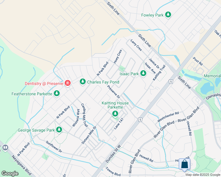 map of restaurants, bars, coffee shops, grocery stores, and more near Cherryhurst Road in Oakville