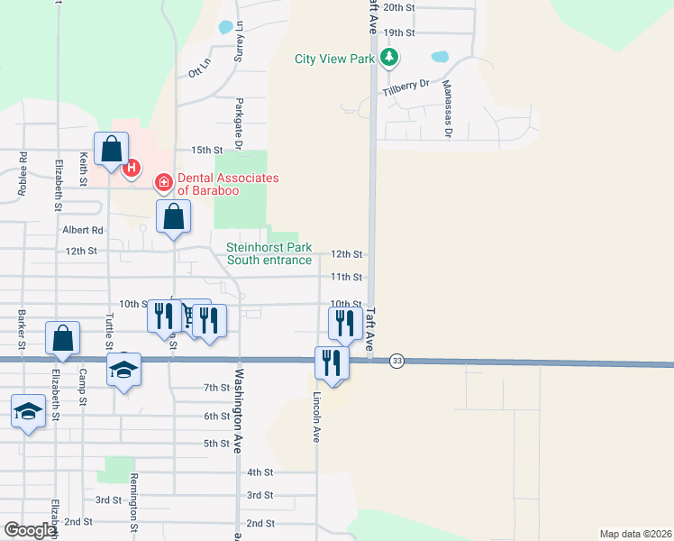map of restaurants, bars, coffee shops, grocery stores, and more near 1304 Lincoln Avenue in Baraboo