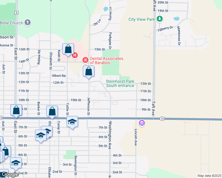 map of restaurants, bars, coffee shops, grocery stores, and more near 1111 11th Street in Baraboo