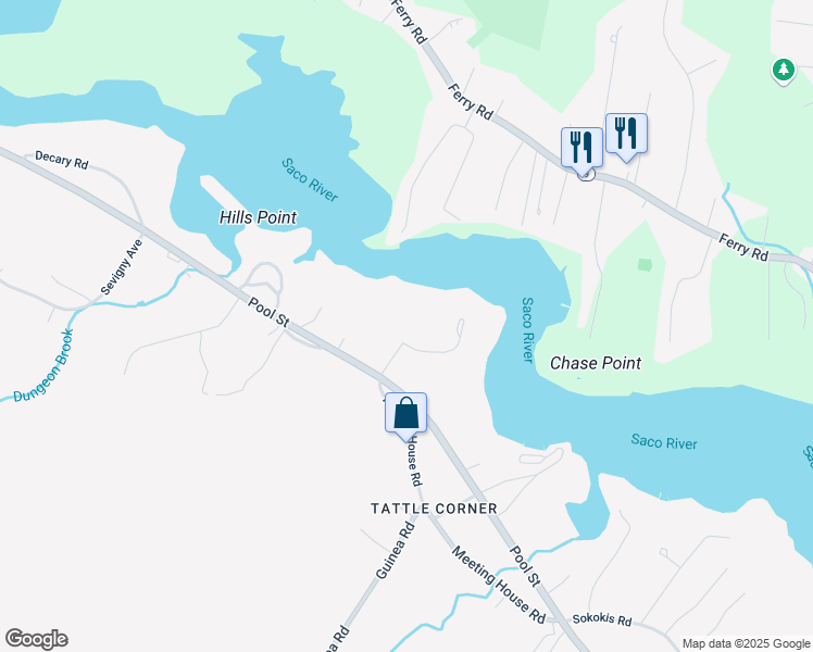 map of restaurants, bars, coffee shops, grocery stores, and more near Meeting House in Biddeford