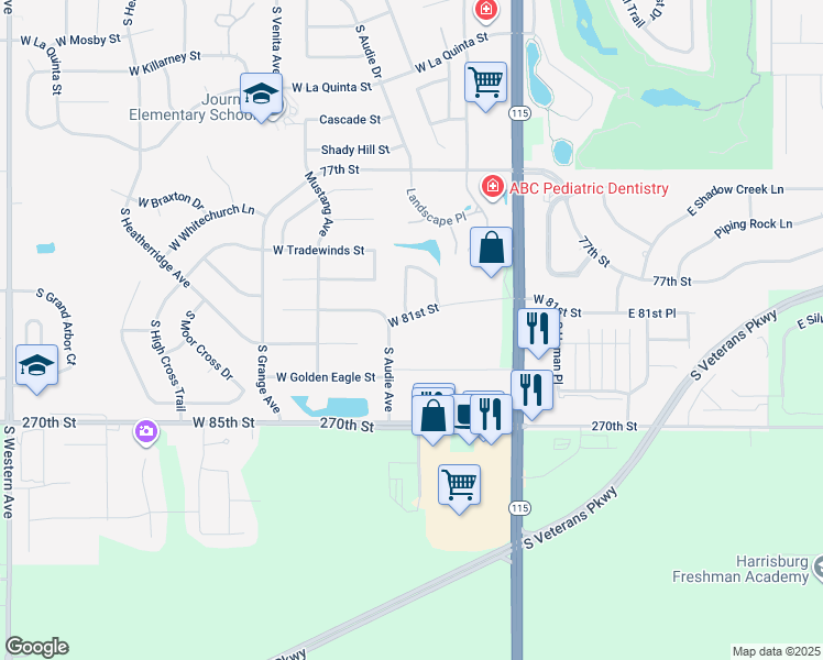map of restaurants, bars, coffee shops, grocery stores, and more near 800 South Audie Avenue in Sioux Falls