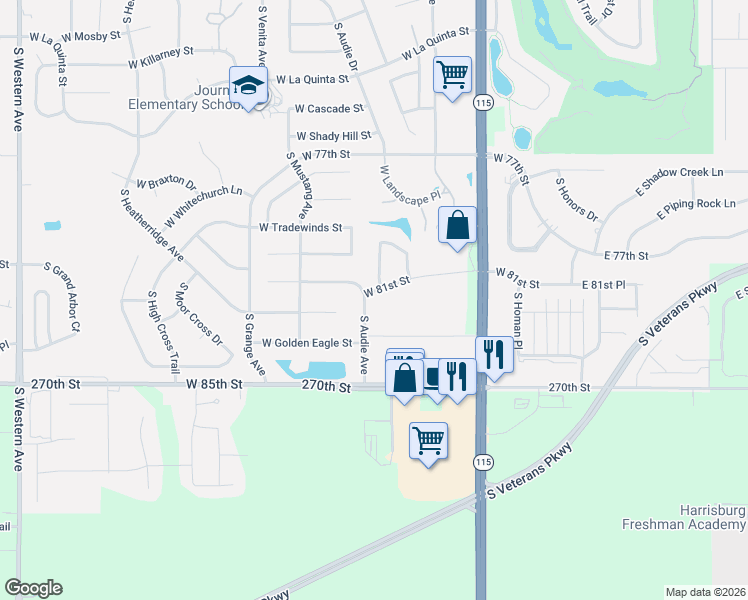 map of restaurants, bars, coffee shops, grocery stores, and more near 800 South Audie Avenue in Sioux Falls