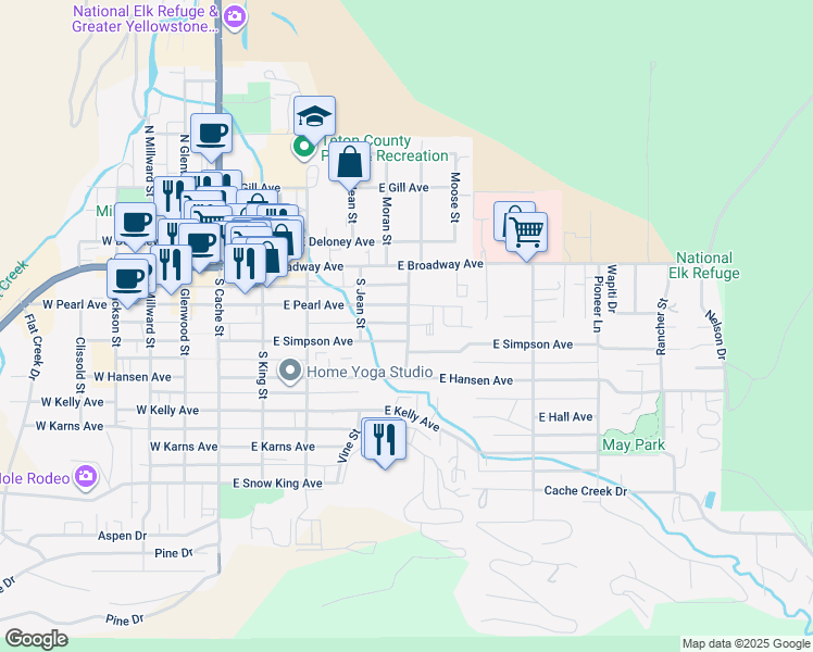 map of restaurants, bars, coffee shops, grocery stores, and more near 335 East Simpson Avenue in Jackson