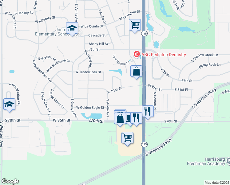 map of restaurants, bars, coffee shops, grocery stores, and more near 7308 South Audie Avenue in Sioux Falls