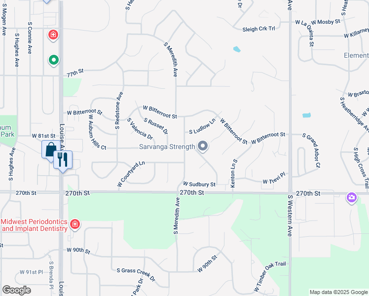 map of restaurants, bars, coffee shops, grocery stores, and more near South Meredith Avenue in Sioux Falls