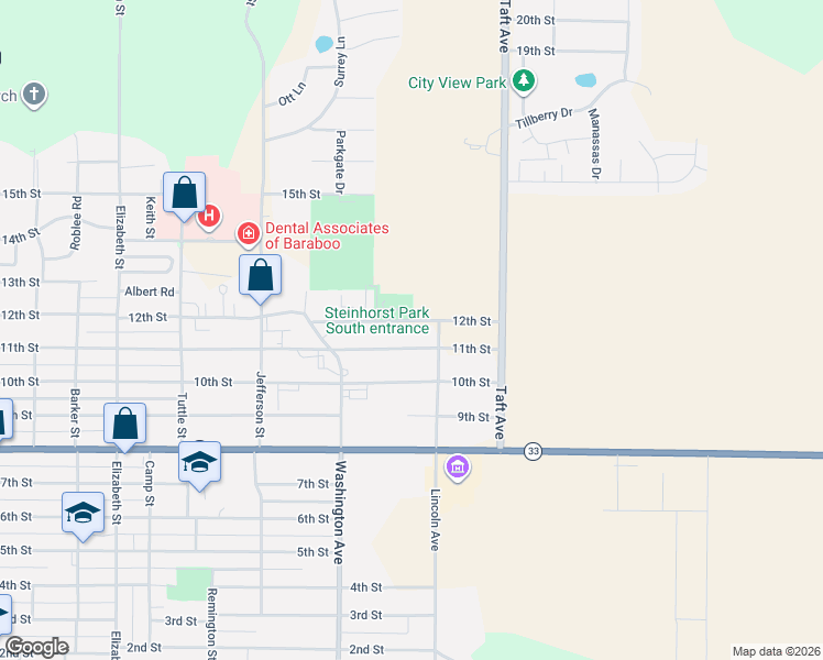 map of restaurants, bars, coffee shops, grocery stores, and more near 1156 12th Street in Baraboo