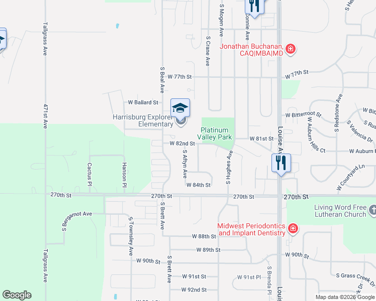 map of restaurants, bars, coffee shops, grocery stores, and more near 7517 South Aftyn Avenue in Sioux Falls