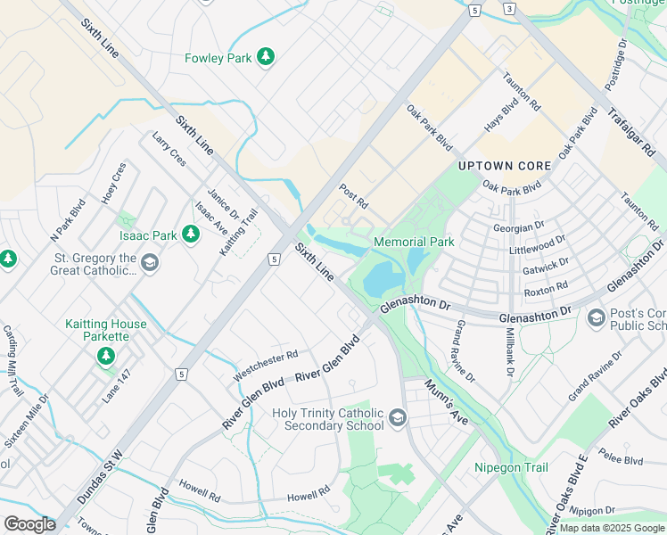 map of restaurants, bars, coffee shops, grocery stores, and more near 2545 Sixth Line in Oakville
