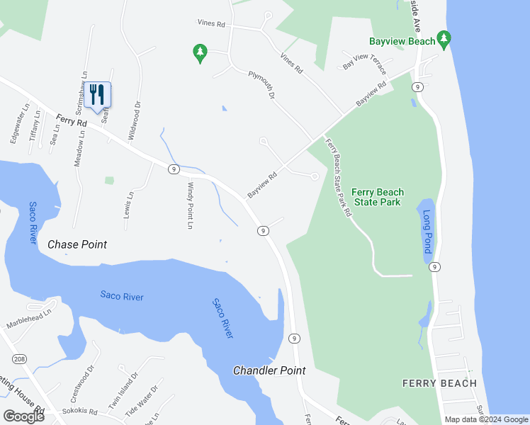 map of restaurants, bars, coffee shops, grocery stores, and more near 440 Ferry Road in Saco