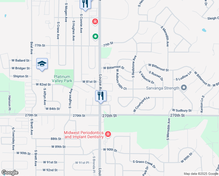 map of restaurants, bars, coffee shops, grocery stores, and more near 3300 West Rambler Place in Sioux Falls