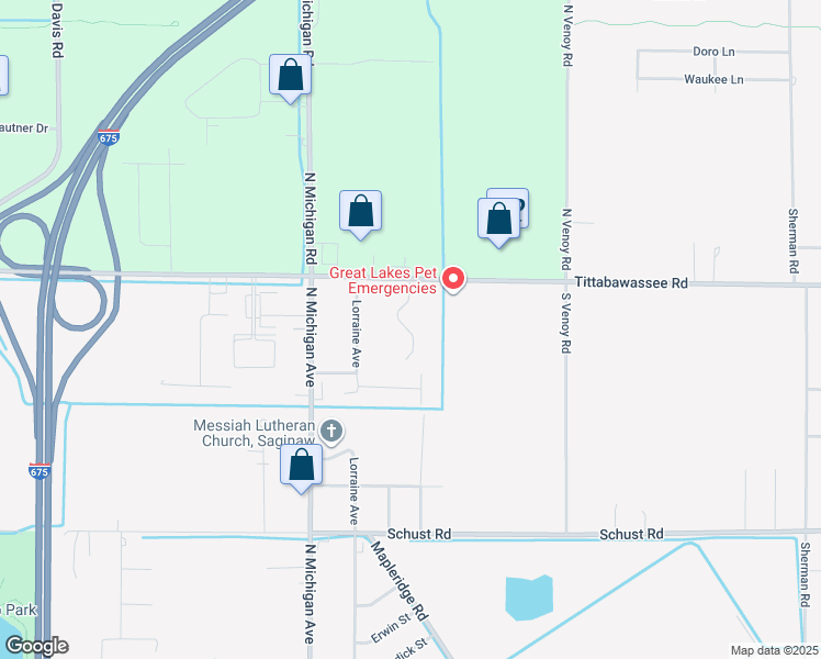 map of restaurants, bars, coffee shops, grocery stores, and more near 1300 Tittabawassee Road in Saginaw