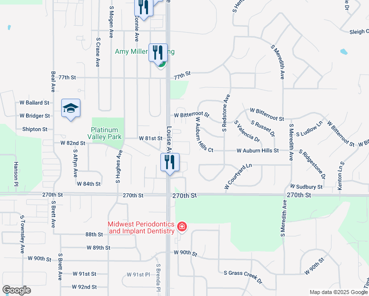 map of restaurants, bars, coffee shops, grocery stores, and more near 3300 West Rambler Place in Sioux Falls