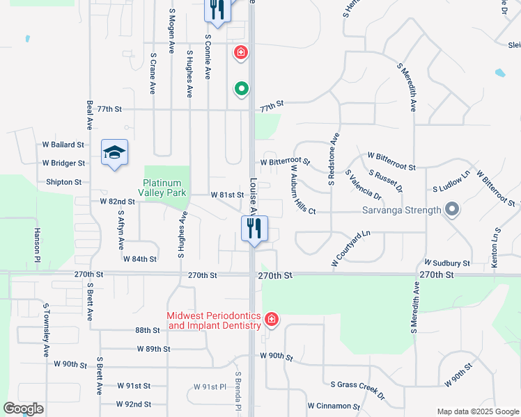 map of restaurants, bars, coffee shops, grocery stores, and more near 3300 West Rambler Place in Sioux Falls