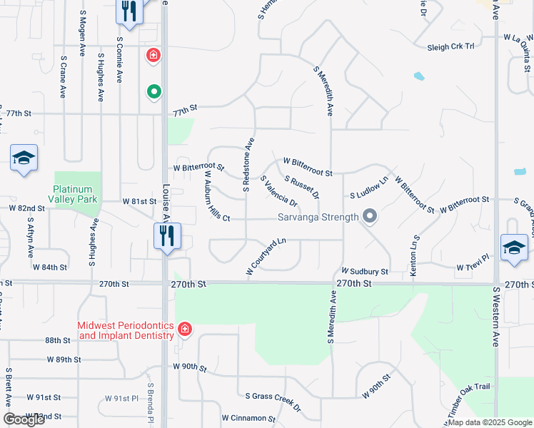 map of restaurants, bars, coffee shops, grocery stores, and more near S Valencia Dr in Sioux Falls