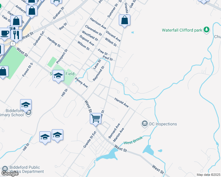 map of restaurants, bars, coffee shops, grocery stores, and more near 4 Alison Avenue in Biddeford