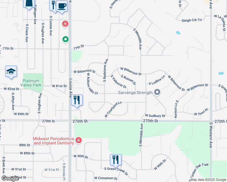 map of restaurants, bars, coffee shops, grocery stores, and more near S Valencia Dr in Sioux Falls