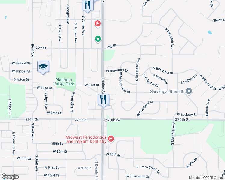 map of restaurants, bars, coffee shops, grocery stores, and more near 7400 South Louise Avenue in Sioux Falls