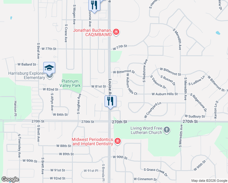 map of restaurants, bars, coffee shops, grocery stores, and more near 7400 South Louise Avenue in Sioux Falls