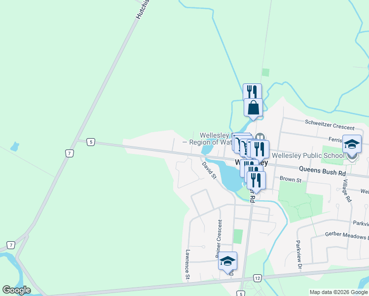 map of restaurants, bars, coffee shops, grocery stores, and more near 1297 Queens Bush Road in Wellesley