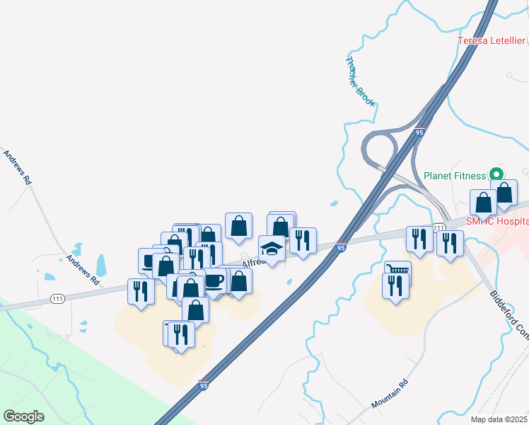 map of restaurants, bars, coffee shops, grocery stores, and more near in Biddeford