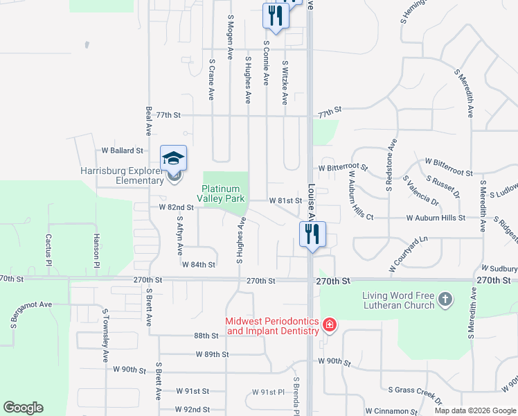 map of restaurants, bars, coffee shops, grocery stores, and more near 7404 South Hughes Avenue in Sioux Falls