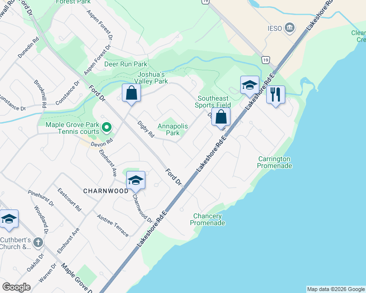 map of restaurants, bars, coffee shops, grocery stores, and more near 2311 Canso Road in Oakville