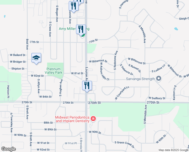 map of restaurants, bars, coffee shops, grocery stores, and more near 7400 South Louise Avenue in Sioux Falls