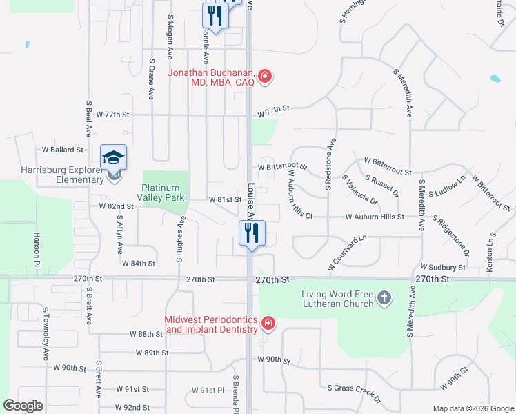 map of restaurants, bars, coffee shops, grocery stores, and more near 7400 South Louise Avenue in Sioux Falls