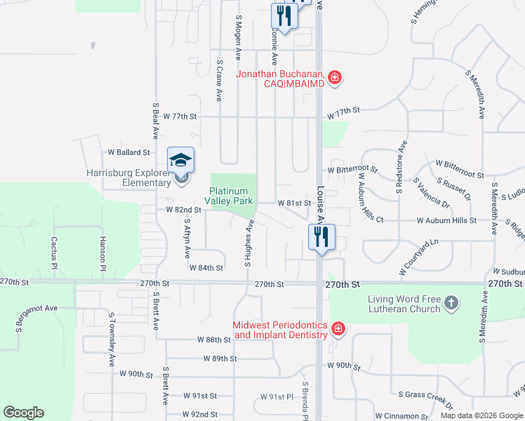 map of restaurants, bars, coffee shops, grocery stores, and more near 7404 South Hughes Avenue in Sioux Falls