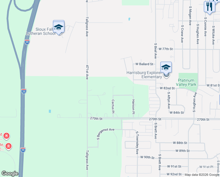 map of restaurants, bars, coffee shops, grocery stores, and more near 47112 Sunny View Place in Sioux Falls