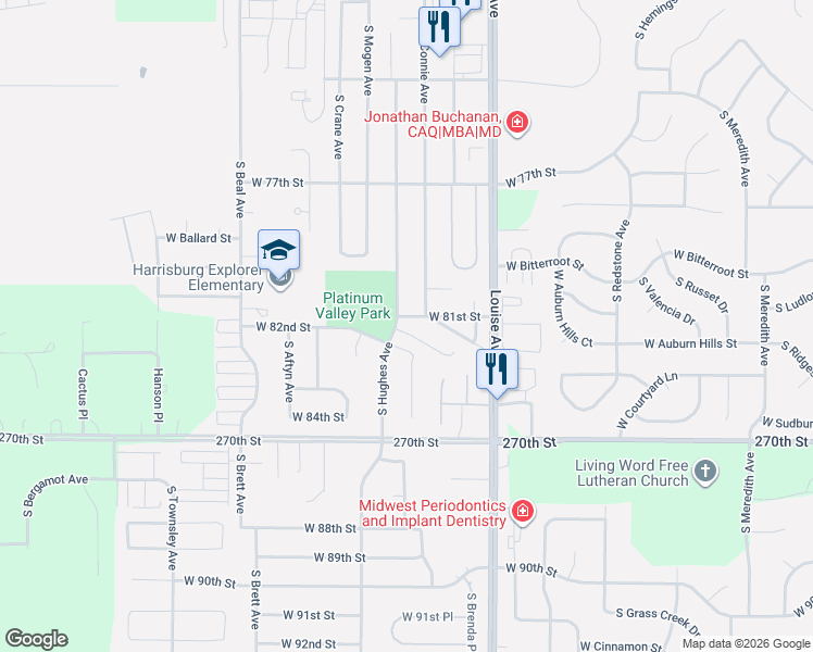 map of restaurants, bars, coffee shops, grocery stores, and more near 7404 South Hughes Avenue in Sioux Falls