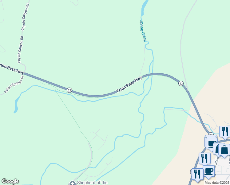 map of restaurants, bars, coffee shops, grocery stores, and more near Teton Pass Highway in Jackson