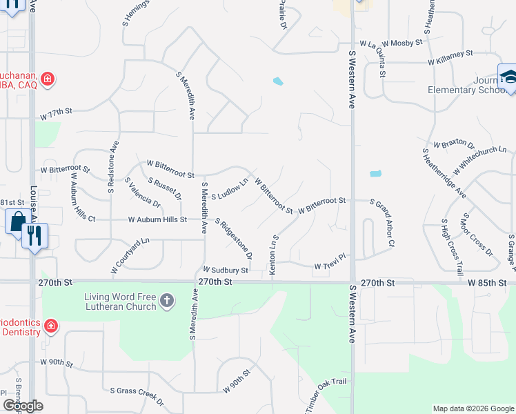 map of restaurants, bars, coffee shops, grocery stores, and more near 7404 South Ballymore Circle in Tea