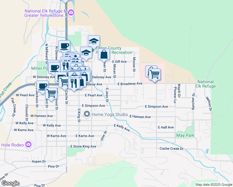map of restaurants, bars, coffee shops, grocery stores, and more near 375 E Pearl Ave in Jackson