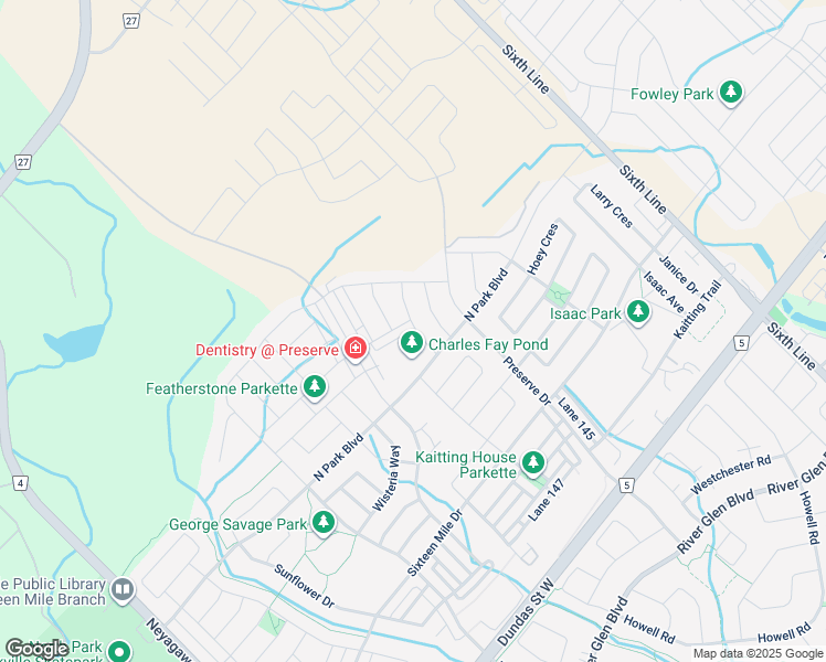 map of restaurants, bars, coffee shops, grocery stores, and more near 3280 Charles Fay Pass in Oakville