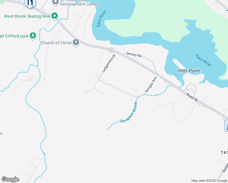 map of restaurants, bars, coffee shops, grocery stores, and more near 11 Sevigny Avenue in Biddeford