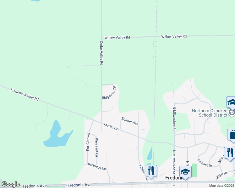 map of restaurants, bars, coffee shops, grocery stores, and more near 932 Ridgeway Circle in Fredonia