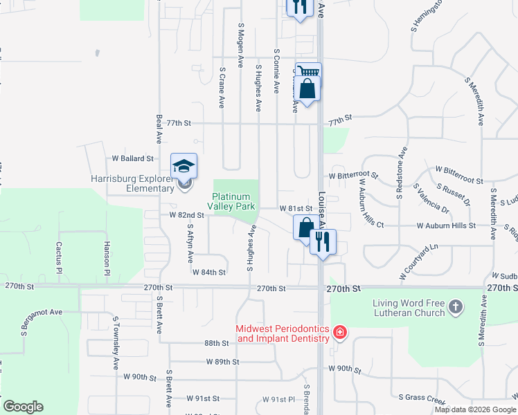 map of restaurants, bars, coffee shops, grocery stores, and more near 7404 S Hughes Ave in Sioux Falls