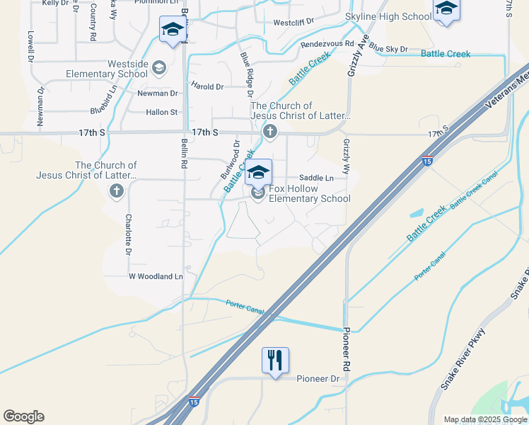 map of restaurants, bars, coffee shops, grocery stores, and more near 2365 Genevieve Way in Idaho Falls