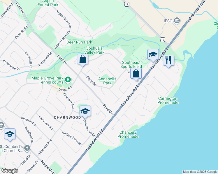 map of restaurants, bars, coffee shops, grocery stores, and more near 2311 Canso Road in Oakville