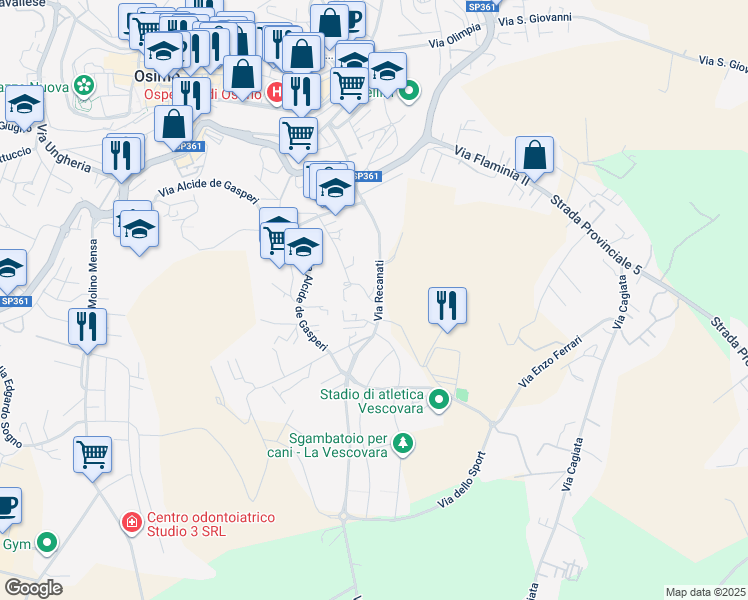 map of restaurants, bars, coffee shops, grocery stores, and more near 3 Via Cecconi in Osimo