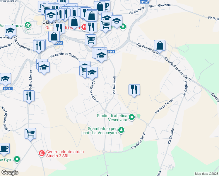 map of restaurants, bars, coffee shops, grocery stores, and more near 3 Via Cecconi in Osimo