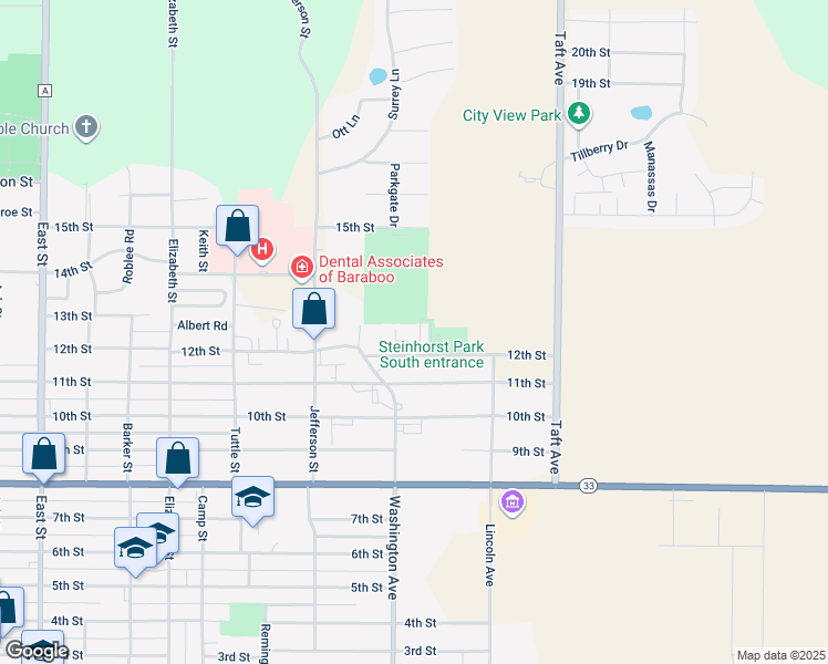 map of restaurants, bars, coffee shops, grocery stores, and more near 1127 12th Street in Baraboo
